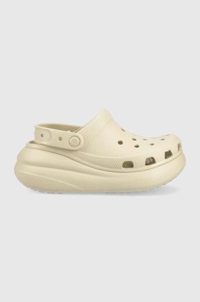 Шльопанці Crocs Classic Crush Clog жіночі колір бежевий на платформі 207521 207521.2Y2.D-BONE