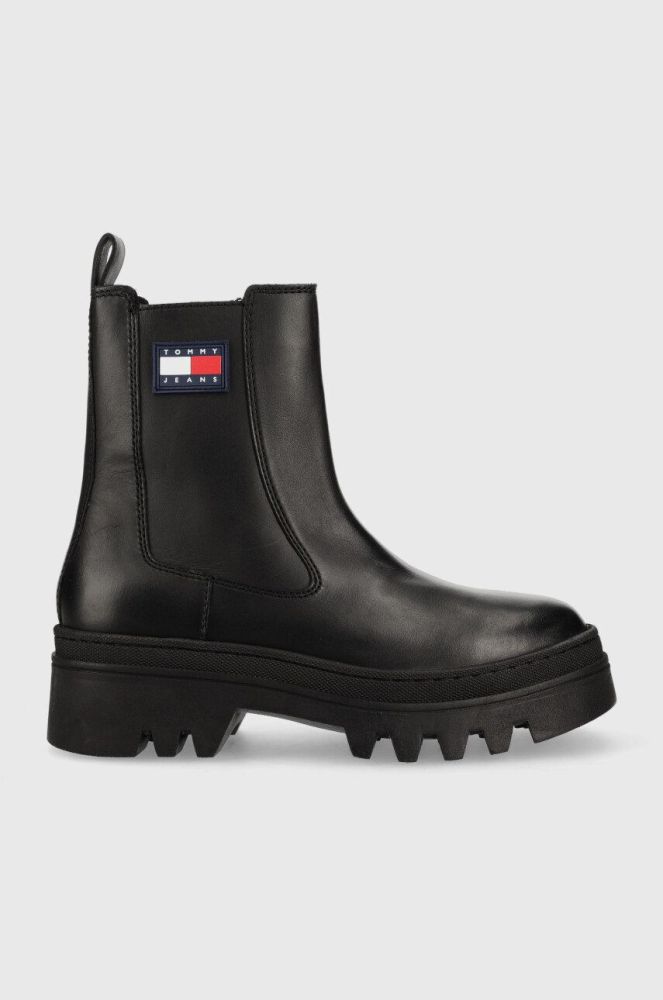 Шкіряні черевики Tommy Jeans Tommy Jeans Fashion Chelsea жіночі колір чорний на платформі