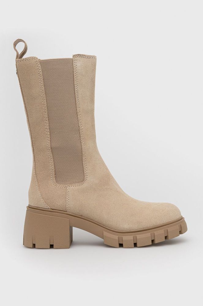 Замшеві черевики Steve Madden Aq-hype жіночі колір бежевий каблук блок