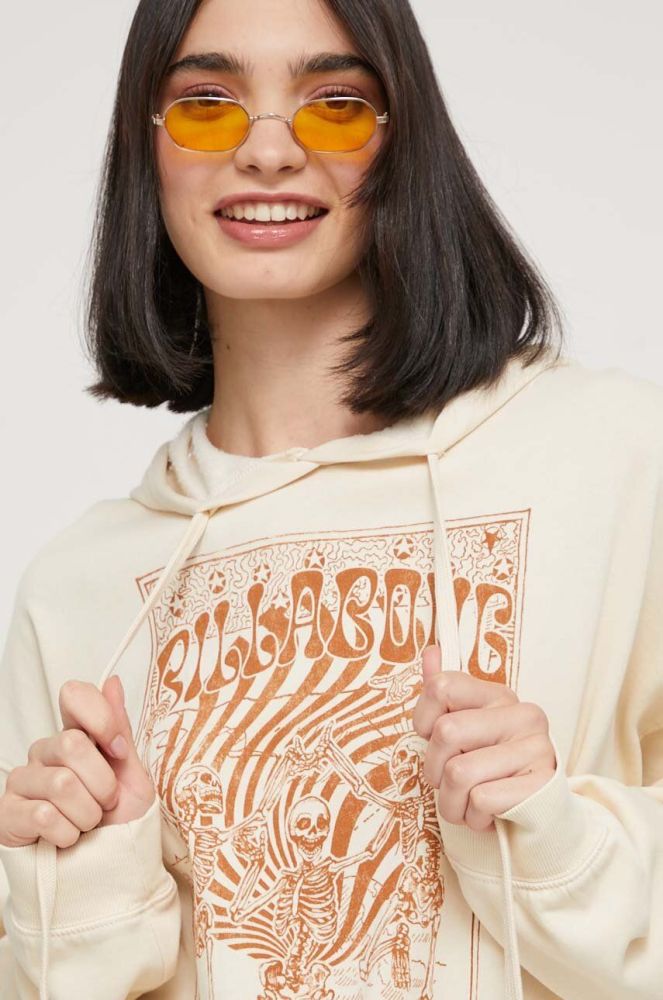 Кофта Billabong жіноча колір бежевий з капюшоном з принтом