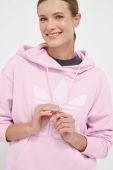 Бавовняна кофта adidas Originals жіноча колір рожевий з капюшоном з принтом (3380945)