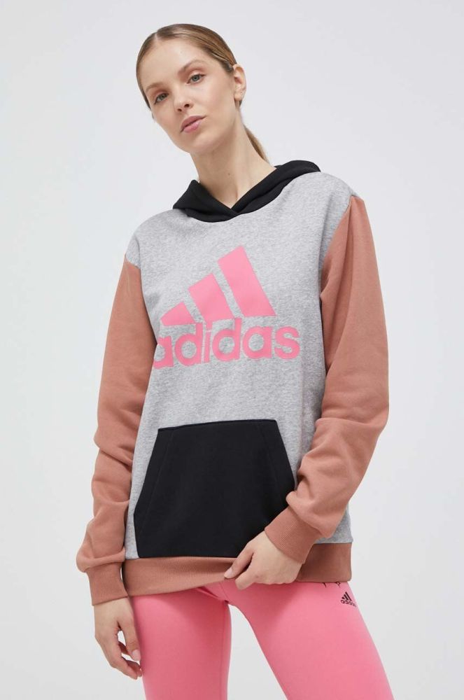 Кофта adidas жіноча колір сірий з капюшоном візерунок