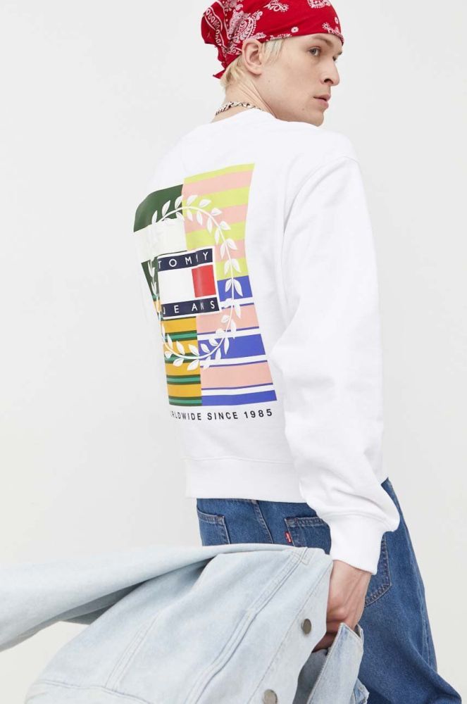 Бавовняна кофта Tommy Jeans чоловіча колір білий з принтом (3281783)