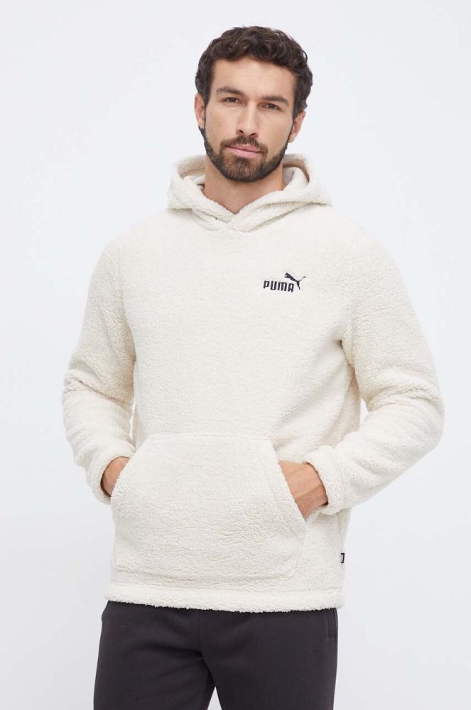 Кофта Puma чоловіча колір бежевий з капюшоном однотонна