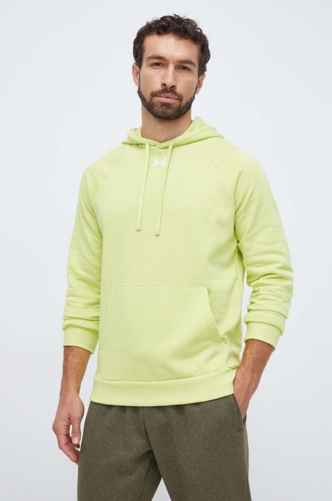 Кофта Under Armour чоловіча колір зелений з капюшоном однотонна (3629365)