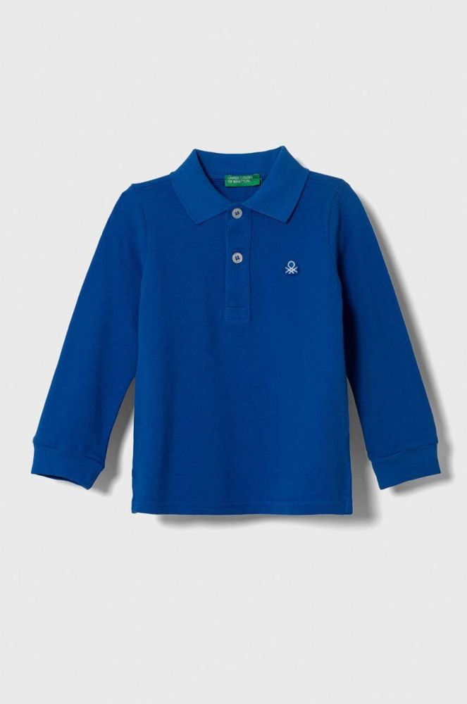 Дитячий бавовняний лонгслів United Colors of Benetton однотонний колір блакитний (3419313)