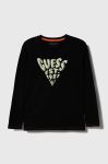 Дитячий бавовняний лонгслів Guess колір чорний з принтом (3527681)