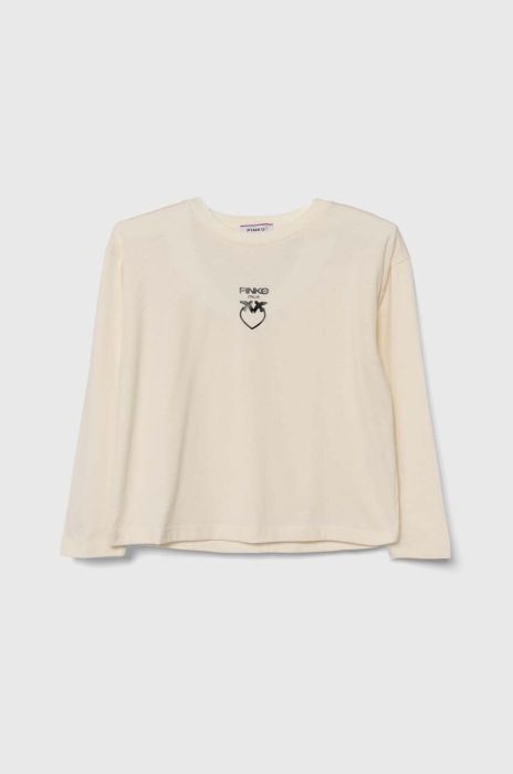 Дитячий бавовняний лонгслів Pinko Up колір бежевий