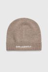 Кепка з домішкою вовни Karl Lagerfeld колір бежевий з тонкого трикотажу