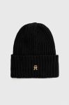 Шапка з домішкою вовни Tommy Hilfiger колір чорний з товстого трикотажу