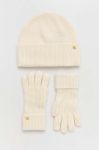 Вовняні шапка та рукавички Lauren Ralph Lauren колір бежевий