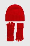 Вовняні шапка та рукавички Lauren Ralph Lauren колір червоний