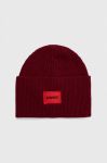 Вовняна шапка HUGO колір бордовий з тонкого трикотажу вовна