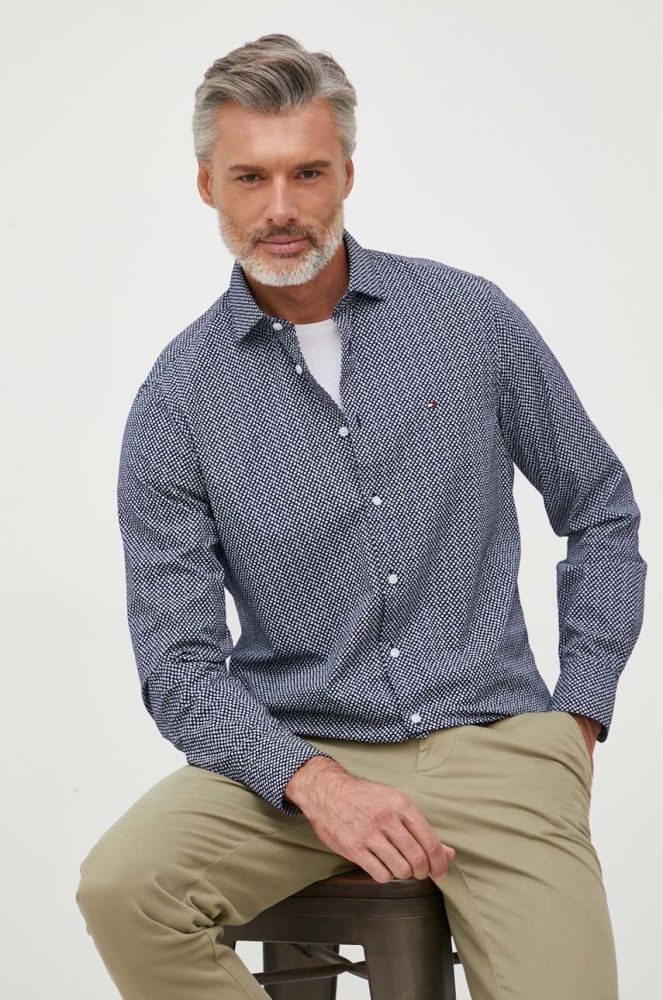 Бавовняна сорочка Tommy Hilfiger чоловіча колір синій slim класичний комір (3322063)