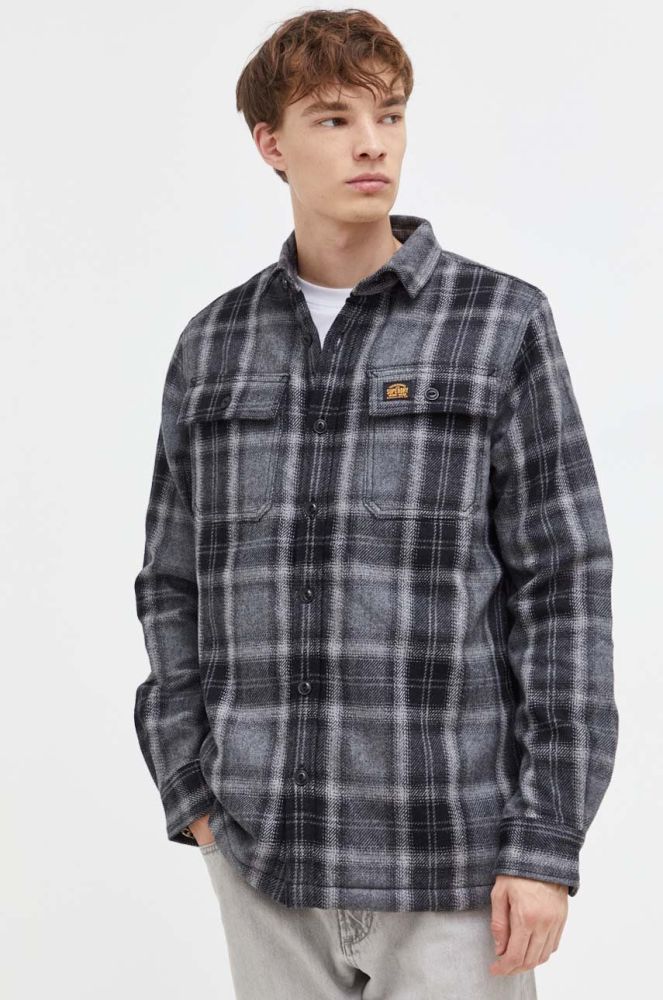Сорочка з домішкою вовни Superdry колір чорний regular класичний комір