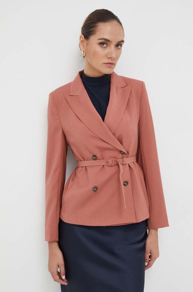 Вовняний піджак Weekend Max Mara колір рожевий двобортний однотонна