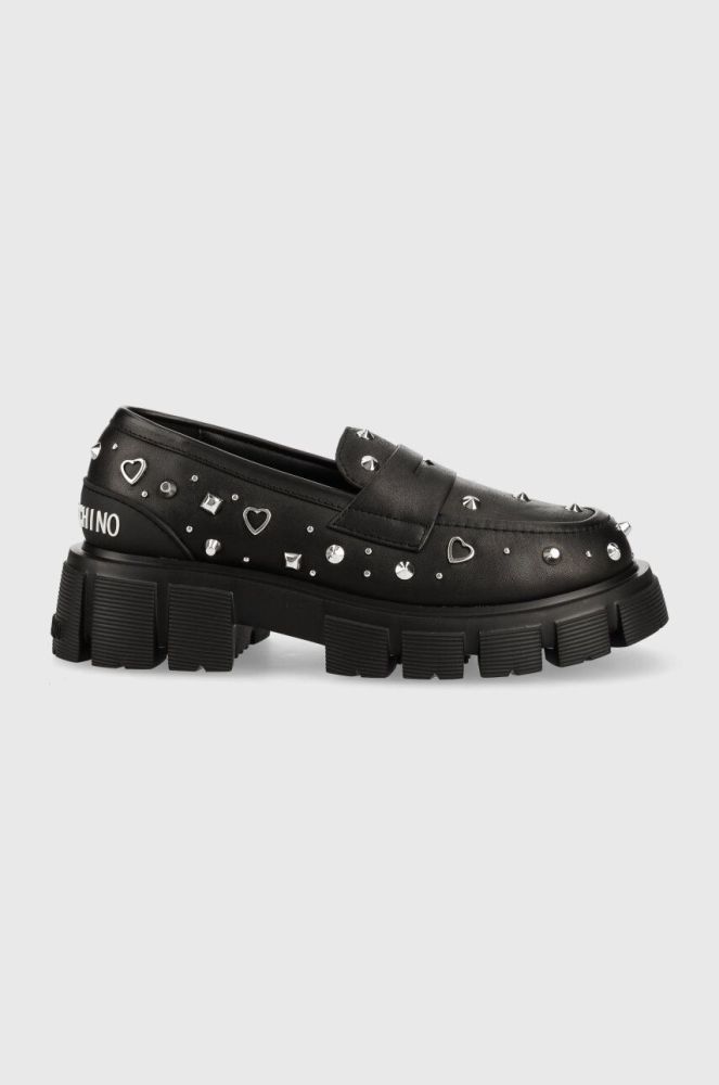 Шкіряні мокасини Love Moschino жіночі колір чорний на платформі JA10035G1HIA0000