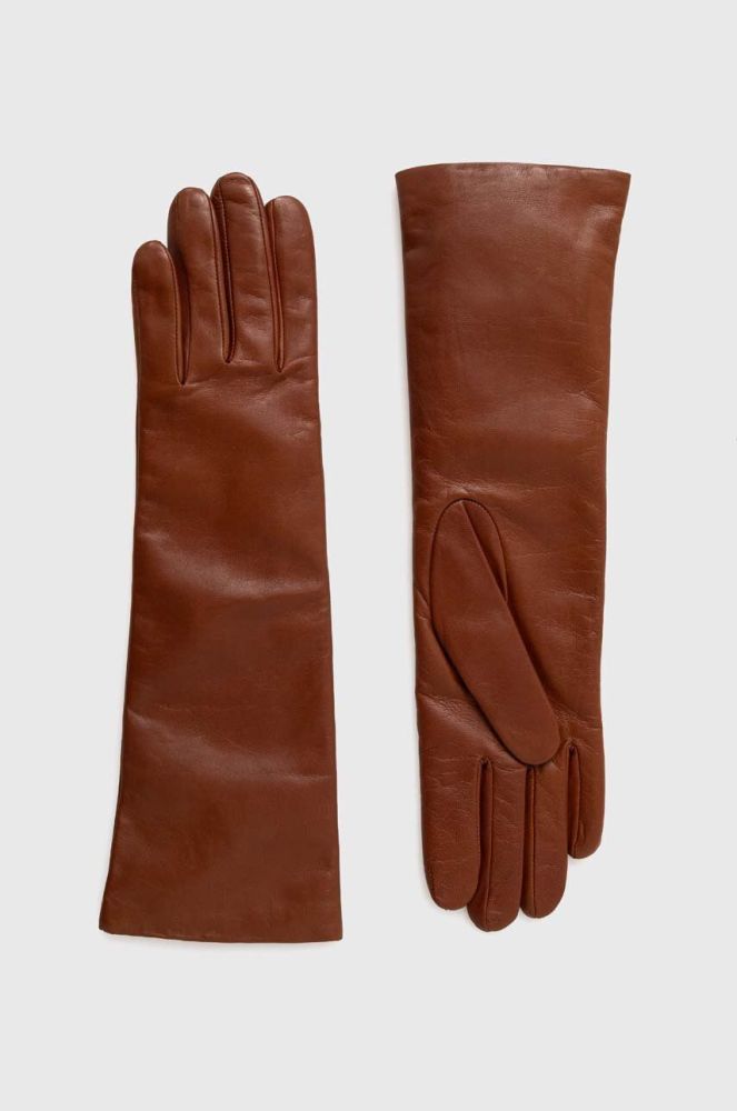 Шкіряні рукавички Weekend Max Mara жіночі колір коричневий