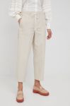 Штани з домішкою льону Marc O'Polo жіночі колір бежевий пряме висока посадка