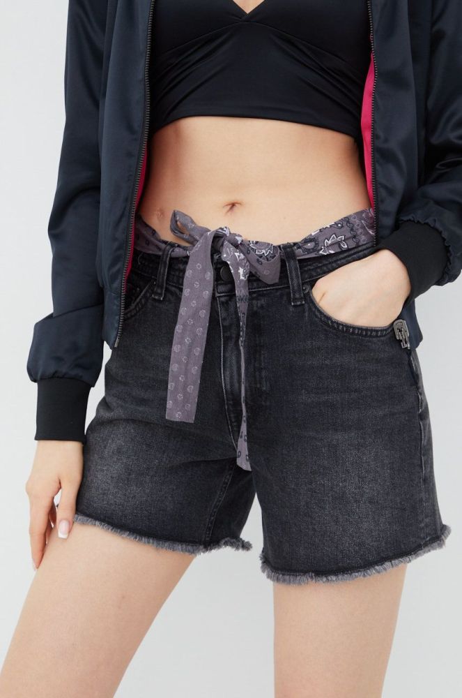Джинсові шорти Superdry жіночі колір сірий однотонні середня посадка