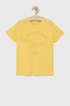 Дитяча бавовняна футболка Guess колір жовтий з принтом (2063482)