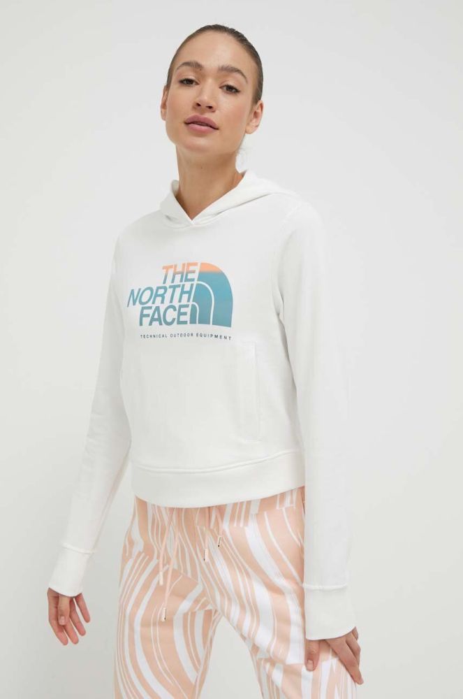 Бавовняна кофта The North Face жіноча колір білий з капюшоном з принтом (3274985)