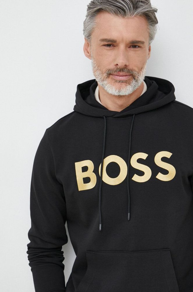 Кофта BOSS BOSS GREEN чоловіча колір чорний з капюшоном з аплікацією (3012088)