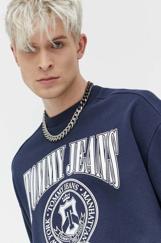 Бавовняна кофта Tommy Jeans чоловіча колір синій з принтом (2856300)