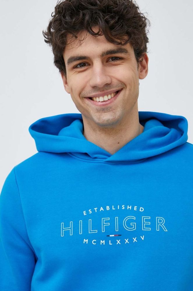 Кофта Tommy Hilfiger чоловіча з капюшоном з принтом колір блакитний
