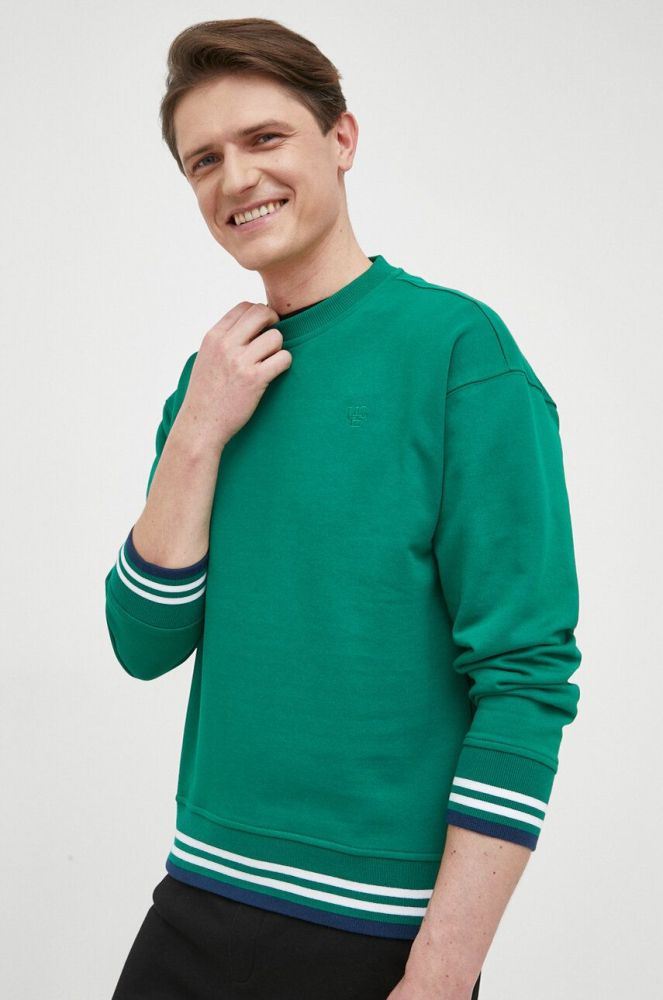Бавовняна кофта United Colors of Benetton чоловіча колір зелений однотонна (3173496)