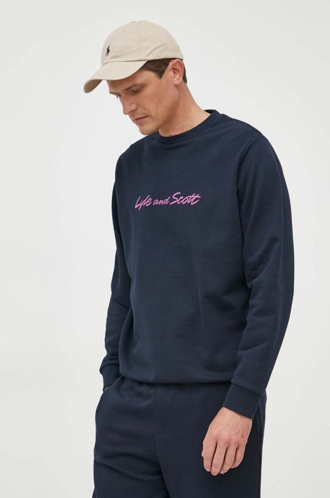 Бавовняна кофта Lyle & Scott чоловіча колір синій з аплікацією