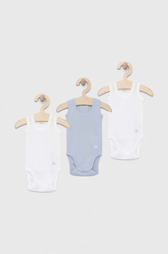 Дитяче бавовняне боді United Colors of Benetton 3-pack колір блакитний (3035555)