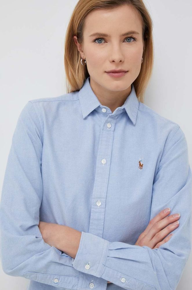 Бавовняна сорочка Polo Ralph Lauren жіноча regular класичний комір колір блакитний (2943076)