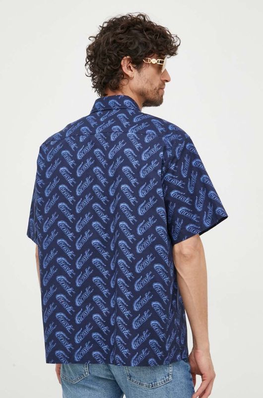 Бавовняна сорочка Lacoste чоловіча колір синій relaxed класичний комір