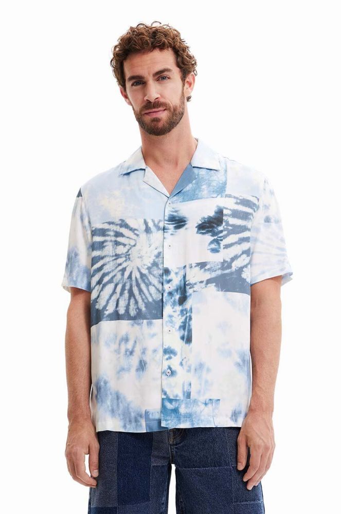 Сорочка Desigual чоловіча колір синій regular класичний комір