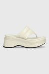 Шкіряні в'єтнамки Tommy Jeans SANDAL PADDED жіночі колір бежевий на платформі EN0EN02075