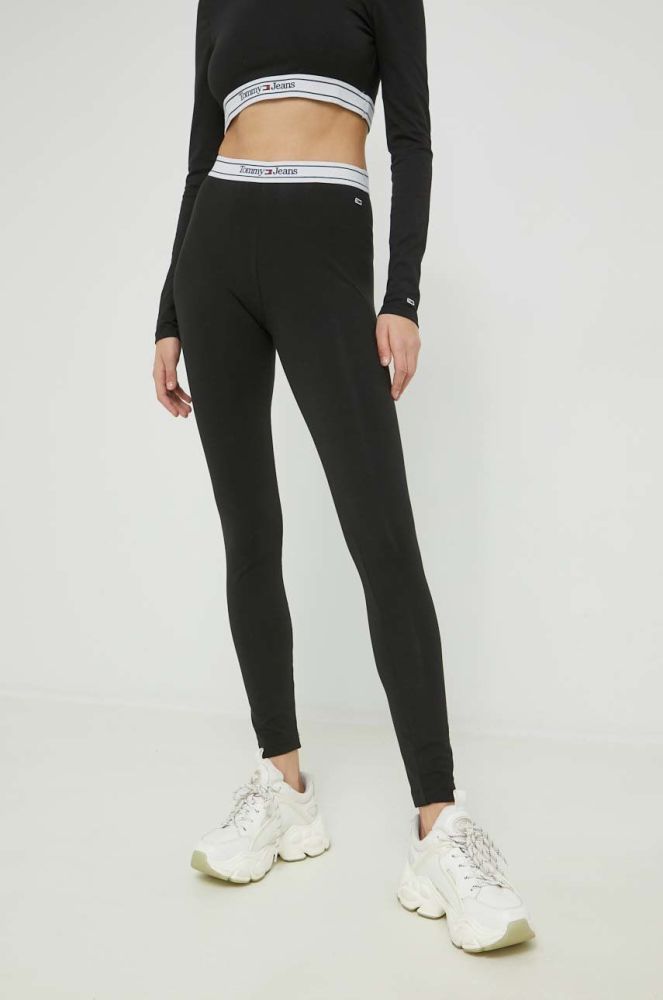 Легінси Tommy Jeans жіночі колір чорний однотонні (2954540)