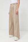 Штани Karl Lagerfeld жіночі колір бежевий широке висока посадка (2893849)