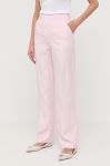 Штани з домішкою льону Luisa Spagnoli колір рожевий широке висока посадка