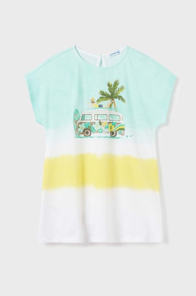 Дитяча бавовняна сукня Mayoral колір бірюзовий mini oversize