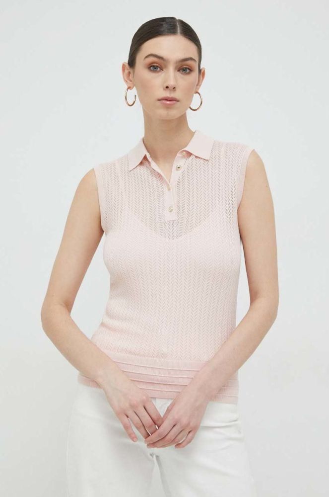 Жилетка з домішкою шовку Marciano Guess жіночий колір рожевий легкий