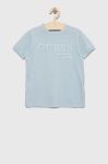 Дитяча бавовняна футболка Guess з аплікацією колір блакитний (2898226)