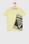 Дитяча бавовняна футболка Guess колір зелений з принтом (3046512)