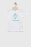 Дитяча бавовняна футболка Columbia Mission Lake Short Sleeve Graphic Shirt колір білий