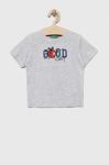 Дитяча бавовняна футболка United Colors of Benetton колір сірий з принтом (3286431)